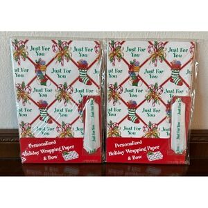 2 Just for You Personalized HOLIDAY Wrapping Paper 26"x40" Pull Bow NOS VTG Y2K